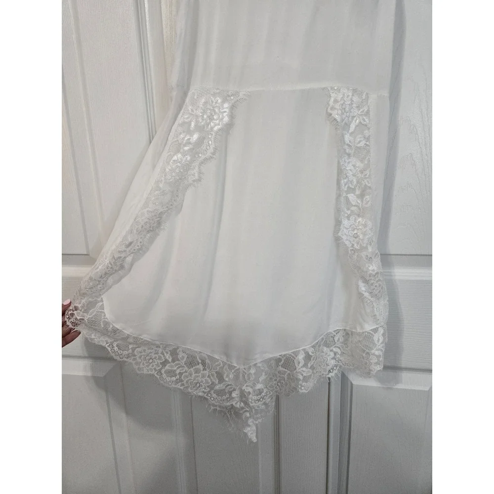 Free People Intimately White Lace Trim Handkerchief Hem Slip Dress V-Neck Boho